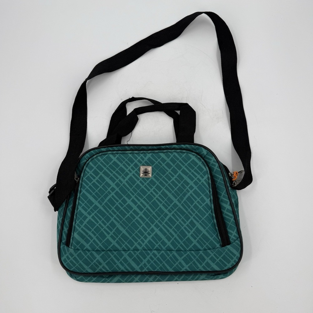 Teal Plaid Travel Shoulder Bag Carry On Organizer Crossbody Luggage Tote 15"
